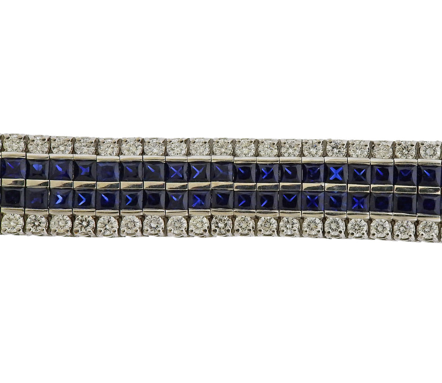 Platinum Diamond French Cut Sapphire Bracelet
