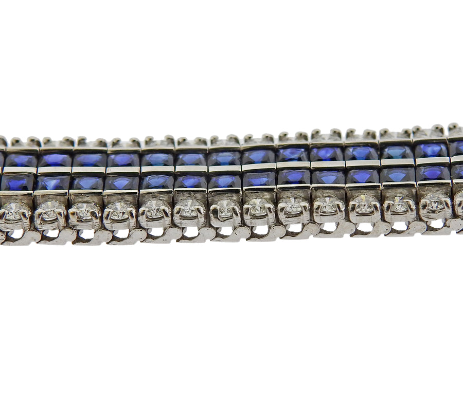 Platinum Diamond French Cut Sapphire Bracelet