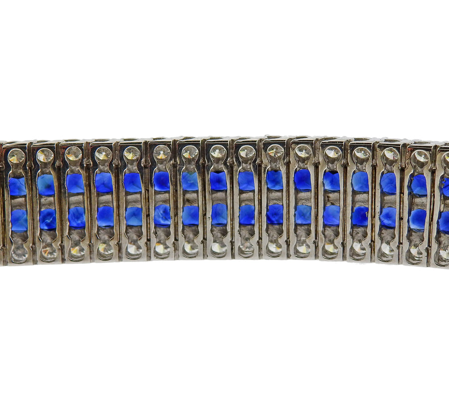 Platinum Diamond French Cut Sapphire Bracelet