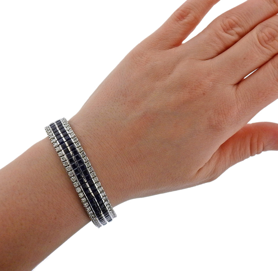 Platinum Diamond French Cut Sapphire Bracelet