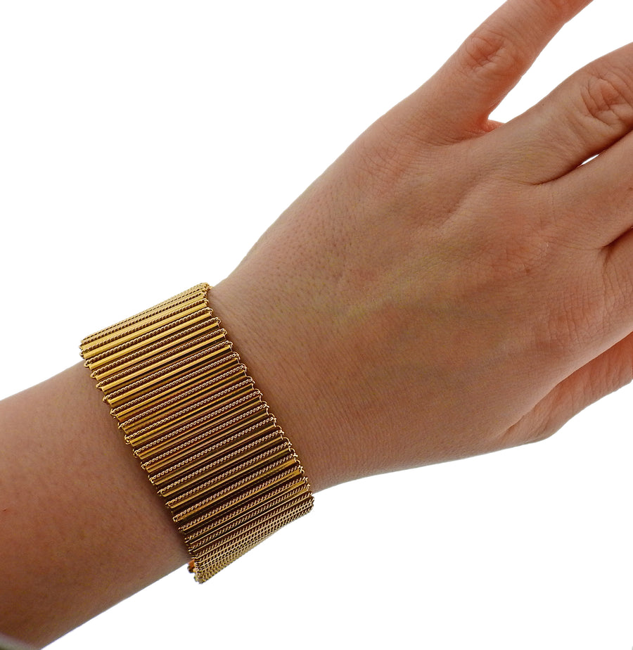 French Midcentury Gold Wide Bracelet
