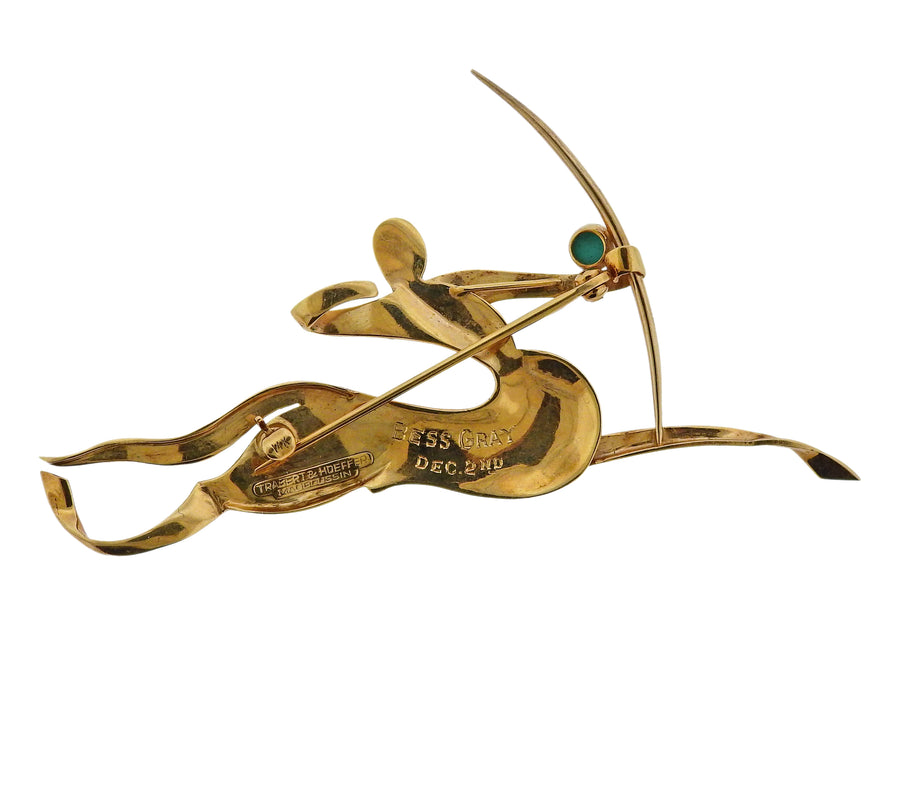 Trabert & Hoeffer Mauboussin Turquoise Gold Sagittarius Brooch Pin