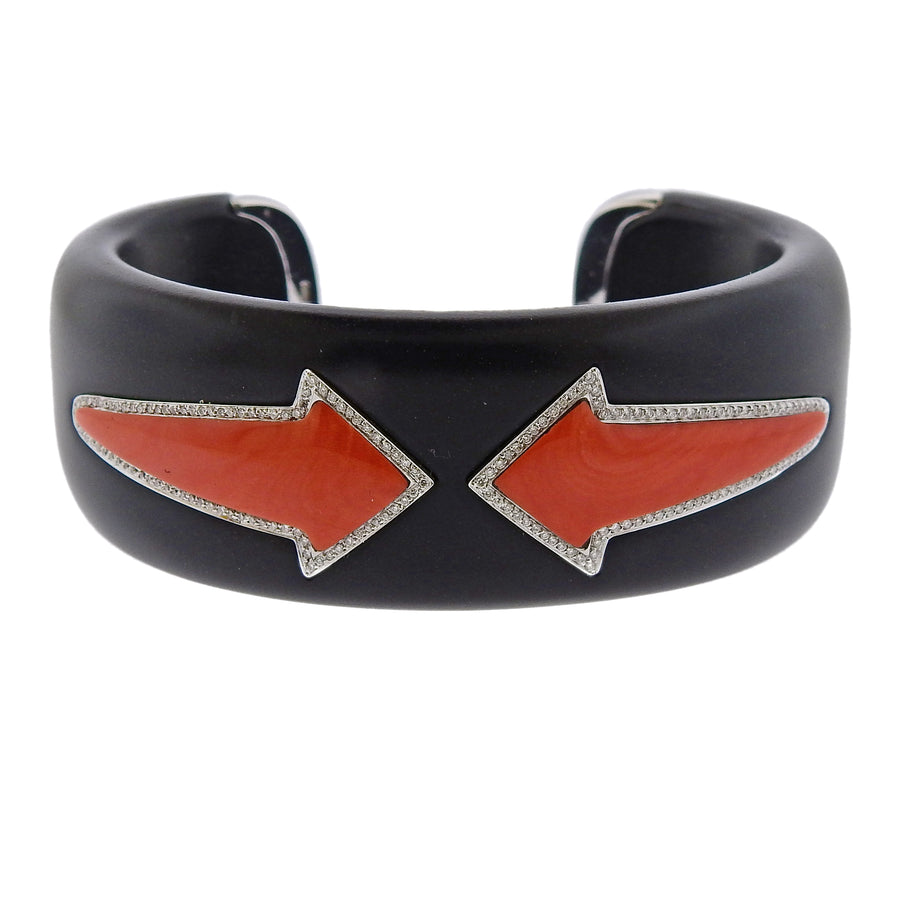 Enigma by Gianni Bulgari Coral Jet Diamond Gold Cuff Bracelet