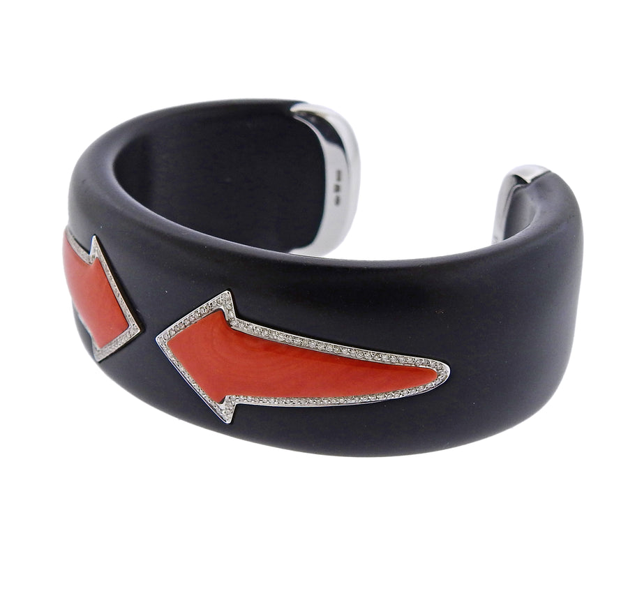 Enigma by Gianni Bulgari Coral Jet Diamond Gold Cuff Bracelet