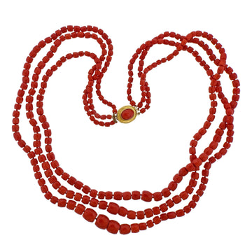 Coral Bead Gold Multi Strand Necklace