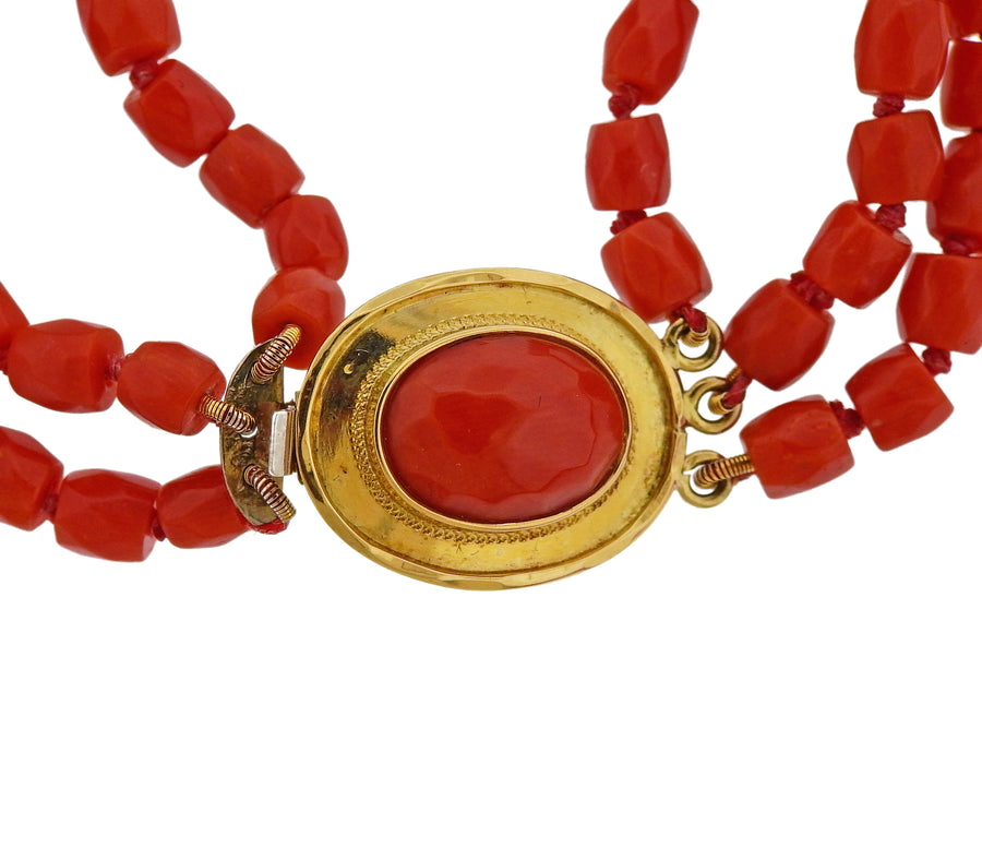 Coral Bead Gold Multi Strand Necklace