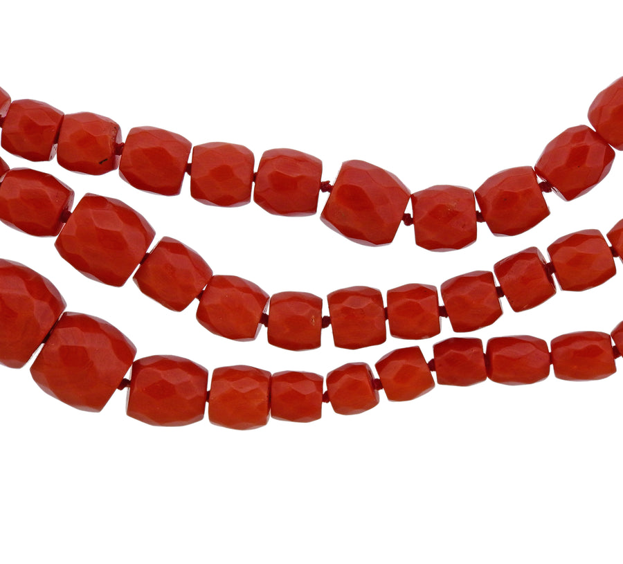 Coral Bead Gold Multi Strand Necklace