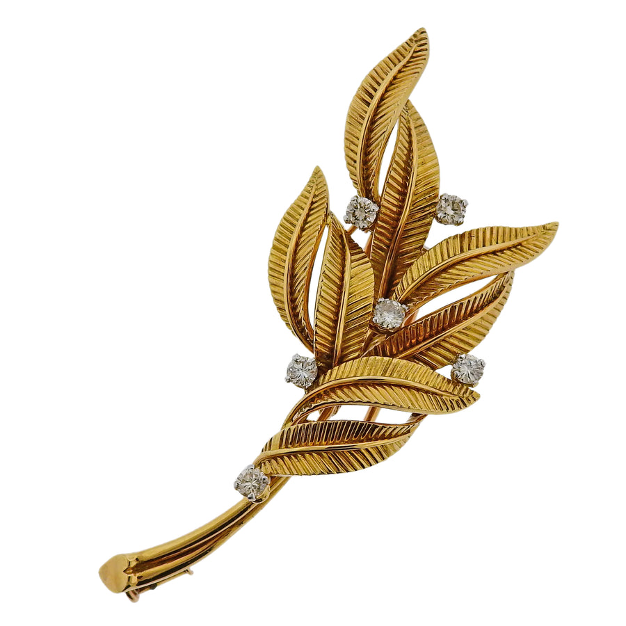 Van Cleef & Arpels Diamond Gold Leaf Brooch Pin