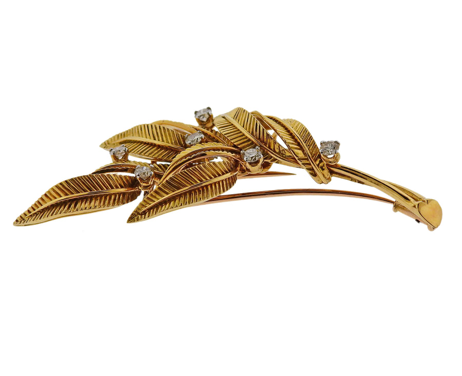 Van Cleef & Arpels Diamond Gold Leaf Brooch Pin