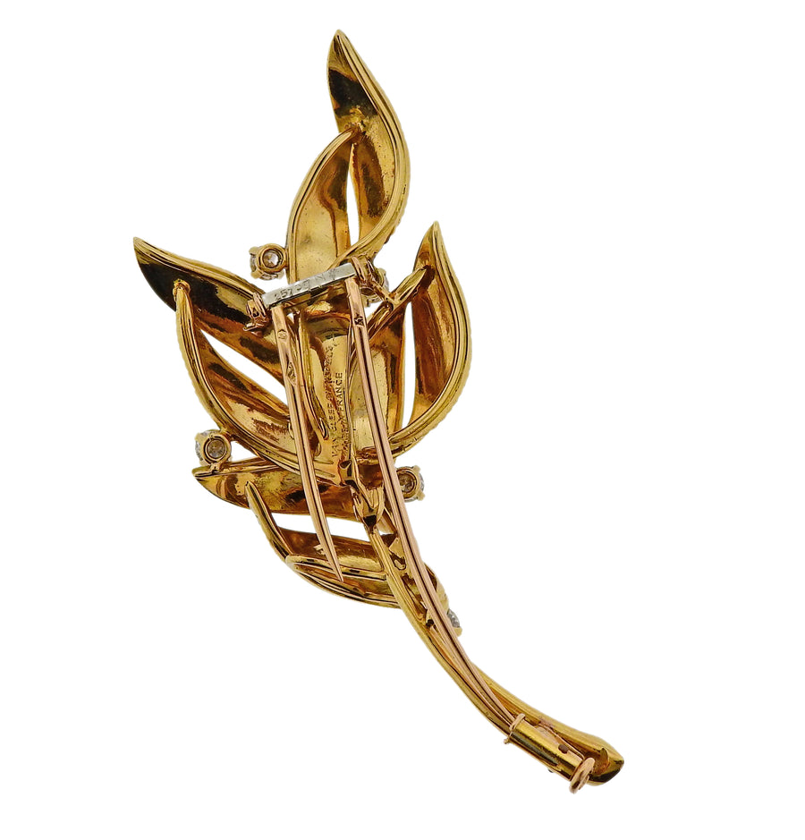 Van Cleef & Arpels Diamond Gold Leaf Brooch Pin