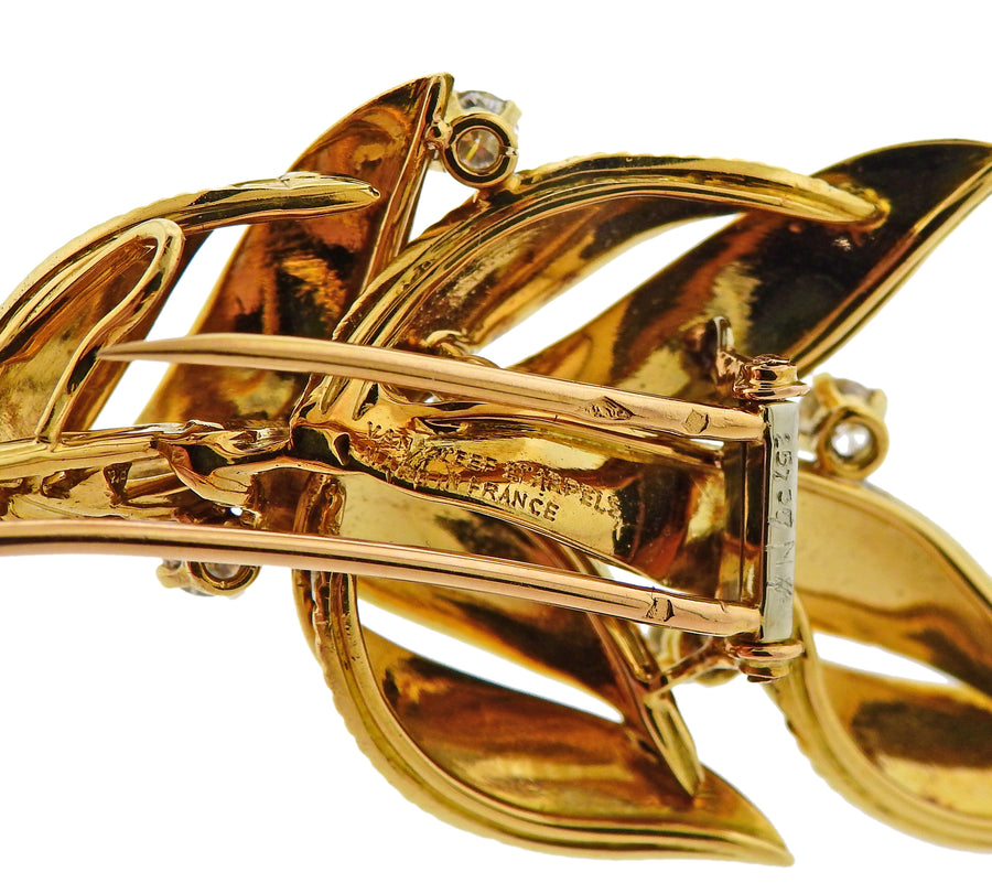 Van Cleef & Arpels Diamond Gold Leaf Brooch Pin