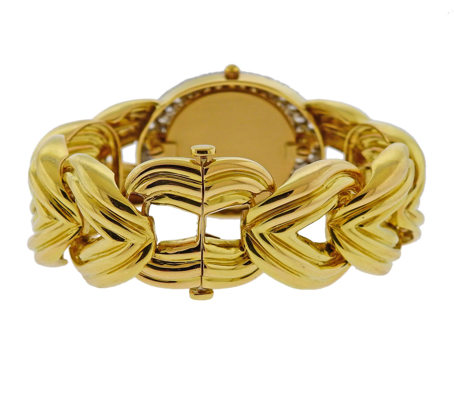 David Webb Diamond Gold Platinum Watch Bracelet