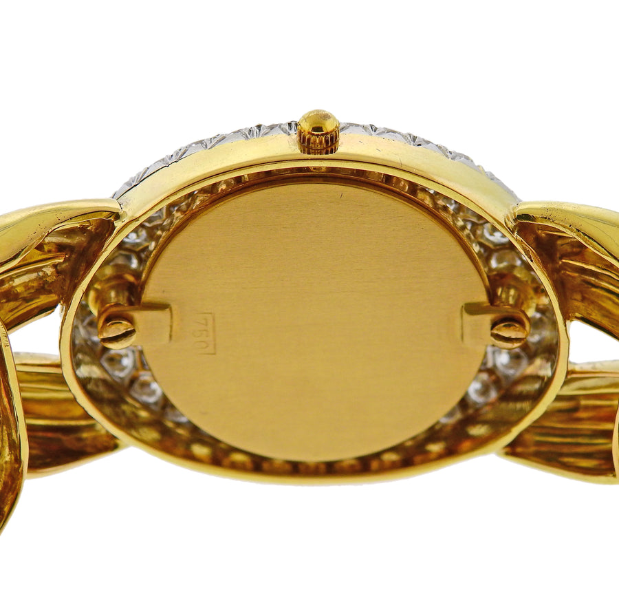 David Webb Diamond Gold Platinum Watch Bracelet