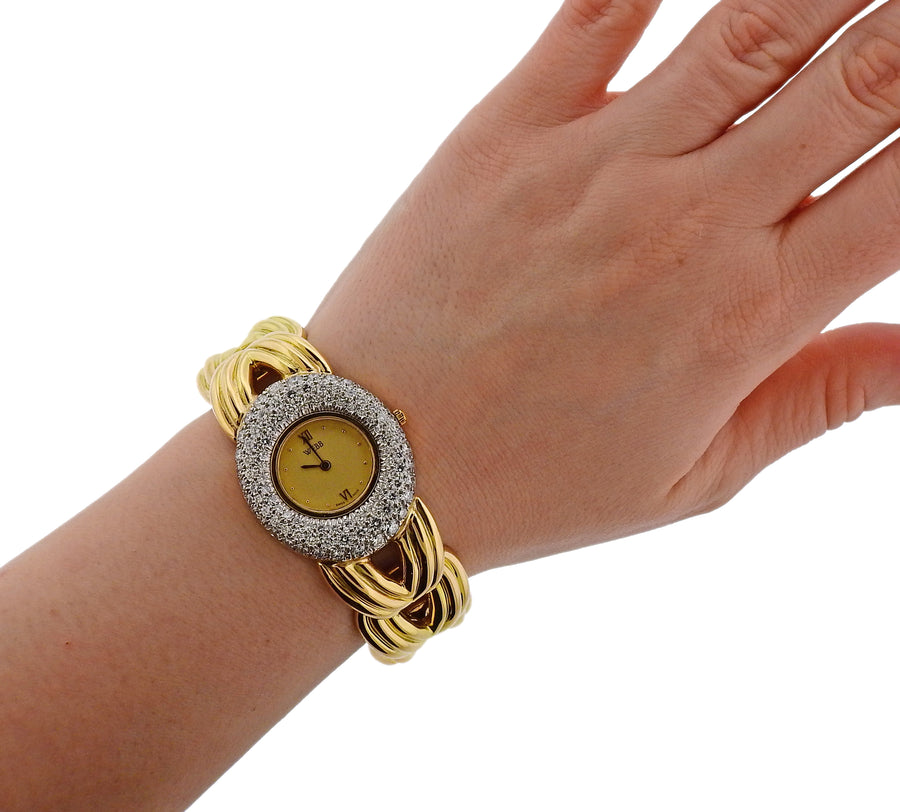 David Webb Diamond Gold Platinum Watch Bracelet