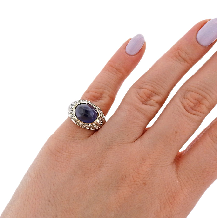 Sapphire Cabochon Diamond Gold Cocktail Ring