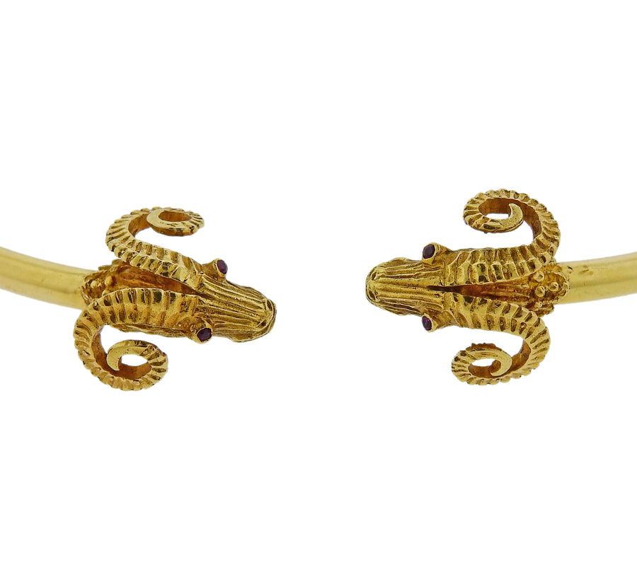 Gold Ruby Ram's Head Necklace
