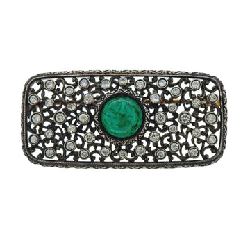 Mario Buccellati Emerald Cabochon Diamond Gold Silver Brooch