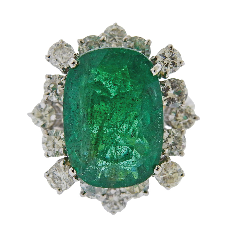 10 Carat Zambian Emerald and Diamond Cocktail Ring