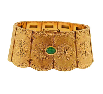 Cazzaniga 18 Karat Yellow Gold and Emerald Wide Bracelet