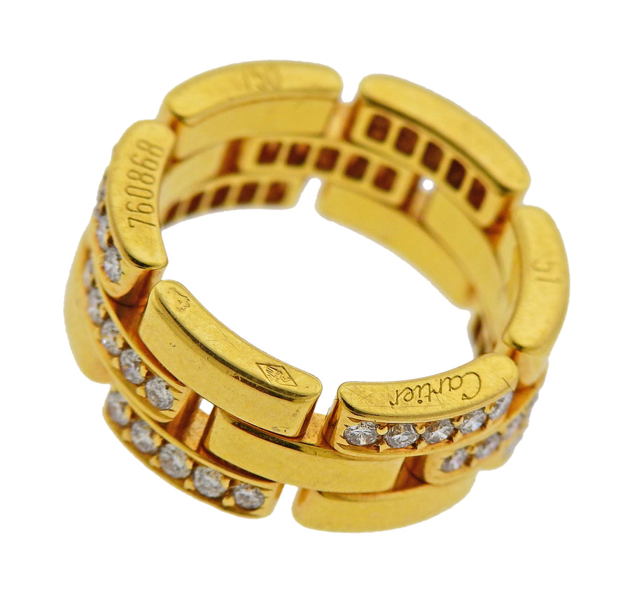 Cartier France 45 Round Diamond and Gold Panther Band Ring
