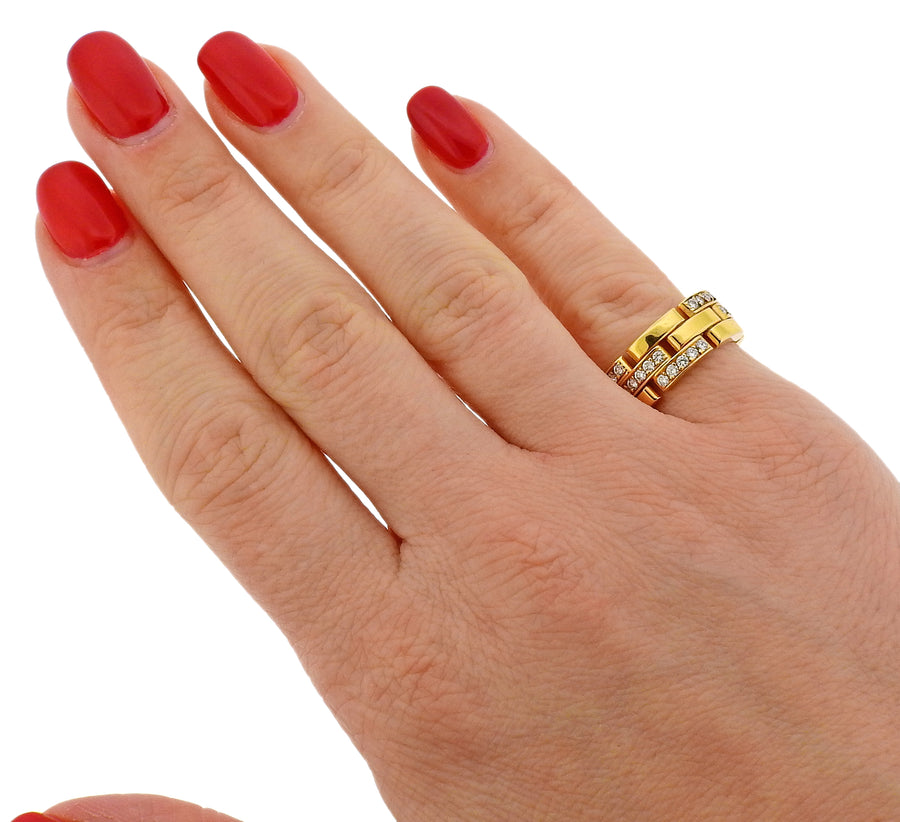 Cartier France 45 Round Diamond and Gold Panther Band Ring