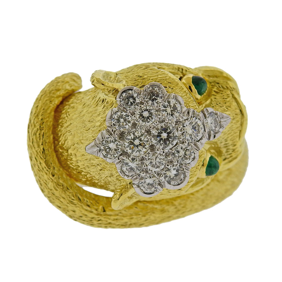 David Webb Emerald Diamond Gold Platinum Leopard Ring