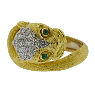David Webb Emerald Diamond Gold Platinum Leopard Ring