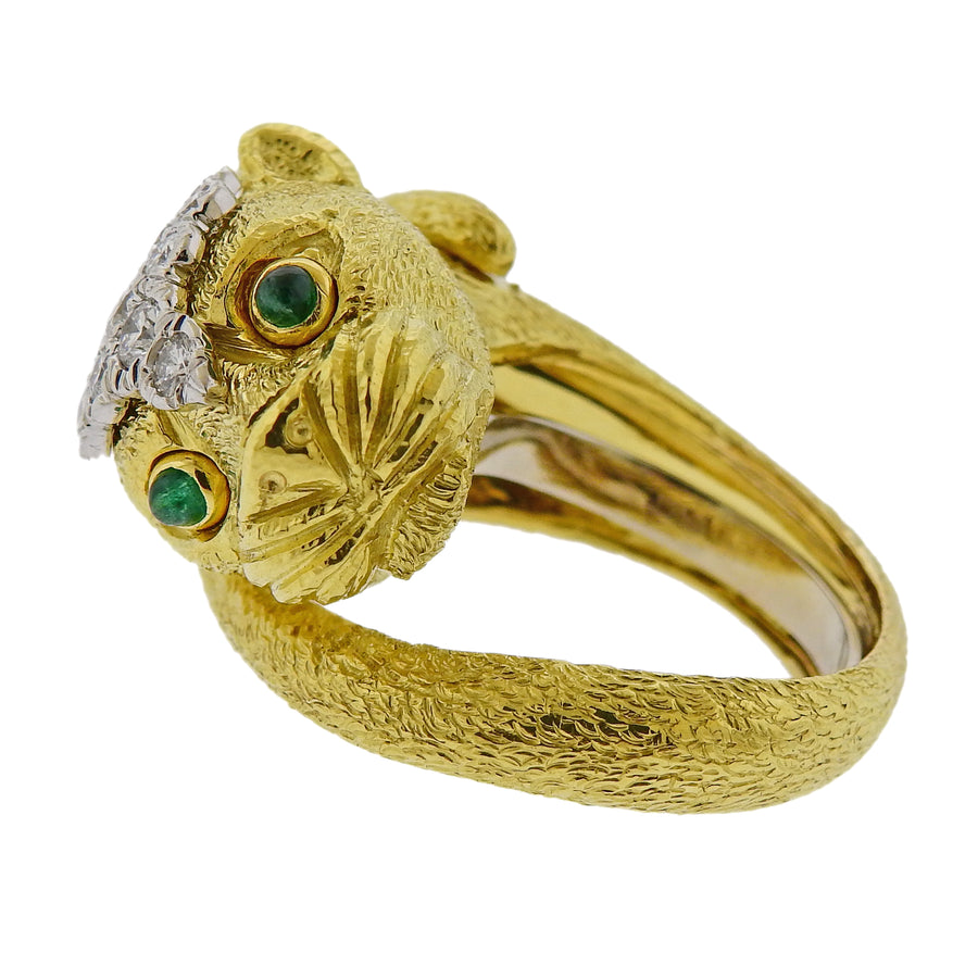 David Webb Emerald Diamond Gold Platinum Leopard Ring
