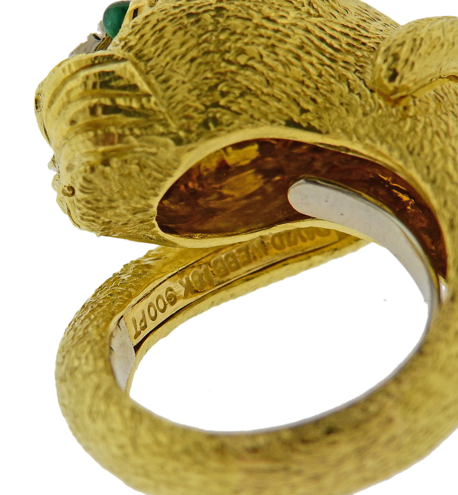 David Webb Emerald Diamond Gold Platinum Leopard Ring