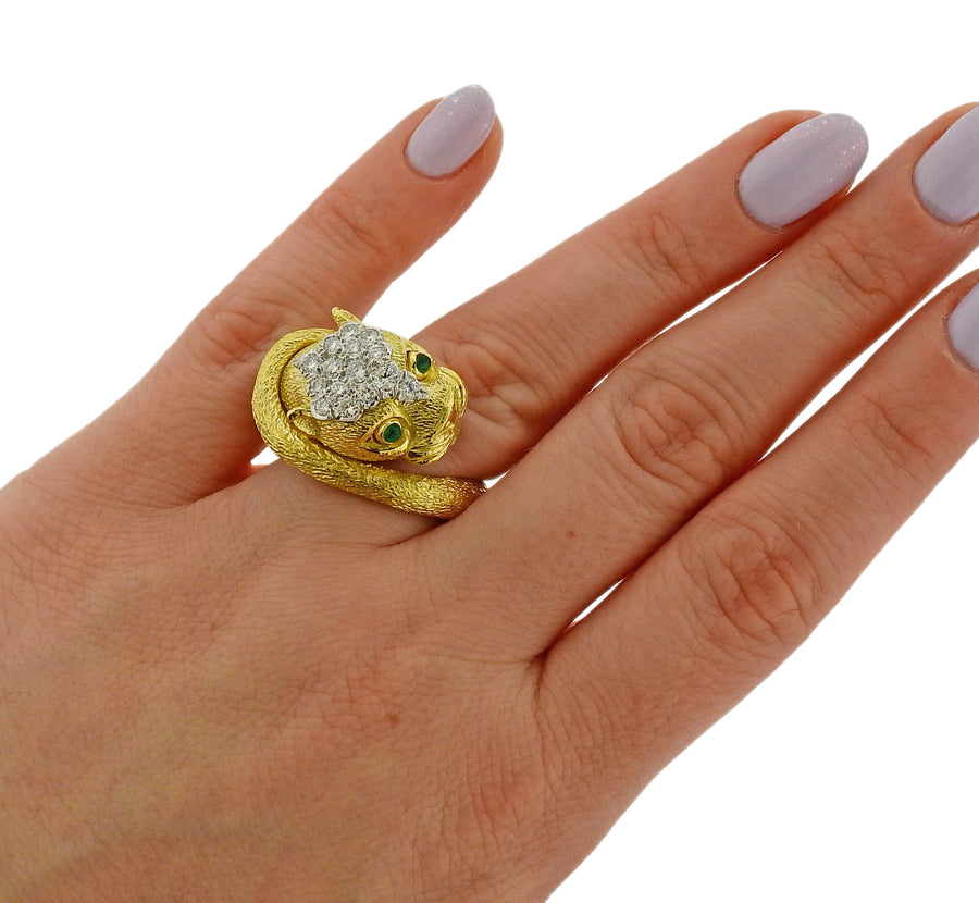 David Webb Emerald Diamond Gold Platinum Leopard Ring
