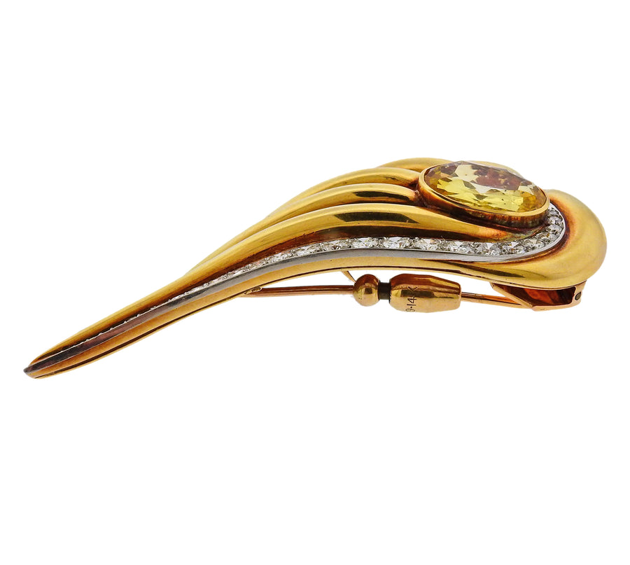 Suzanne Belperron Citrine Diamond Gold Platinum Brooch Pin