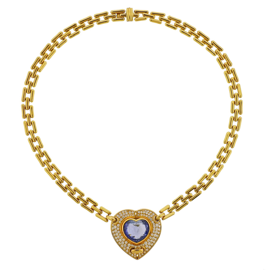 Chimento Blue Sapphire Diamond Gold Heart Necklace