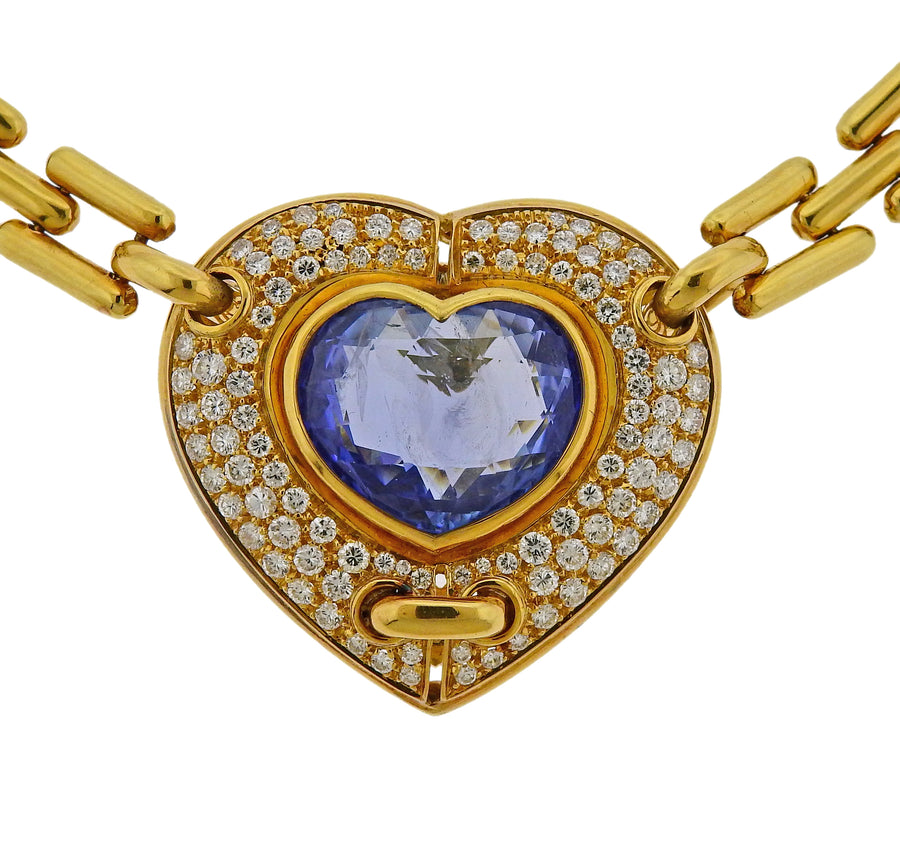 Chimento Blue Sapphire Diamond Gold Heart Necklace