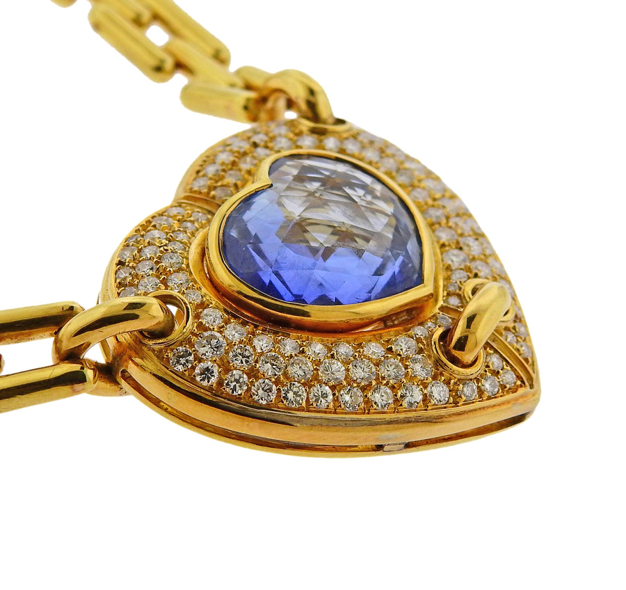 Chimento Blue Sapphire Diamond Gold Heart Necklace