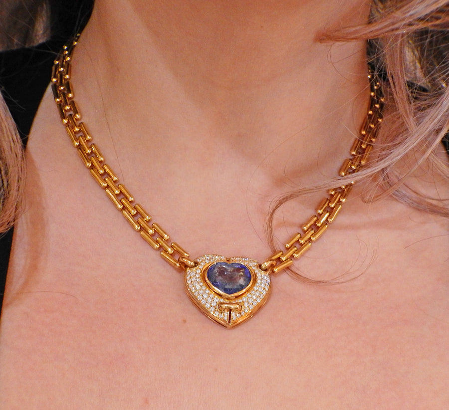 Chimento Blue Sapphire Diamond Gold Heart Necklace
