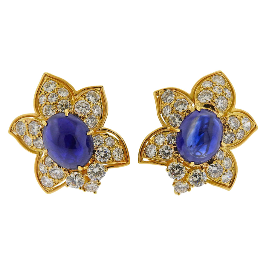 Sapphire Cabochon Diamond Gold Earrings