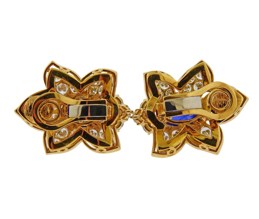 Sapphire Cabochon Diamond Gold Earrings