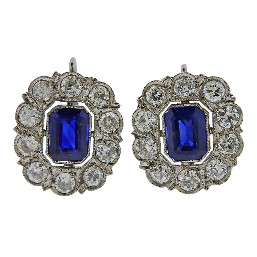 Platinum Diamond Sapphire Cocktail Earrings