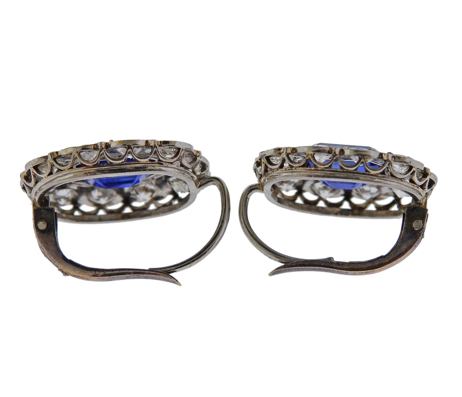 Platinum Diamond Sapphire Cocktail Earrings