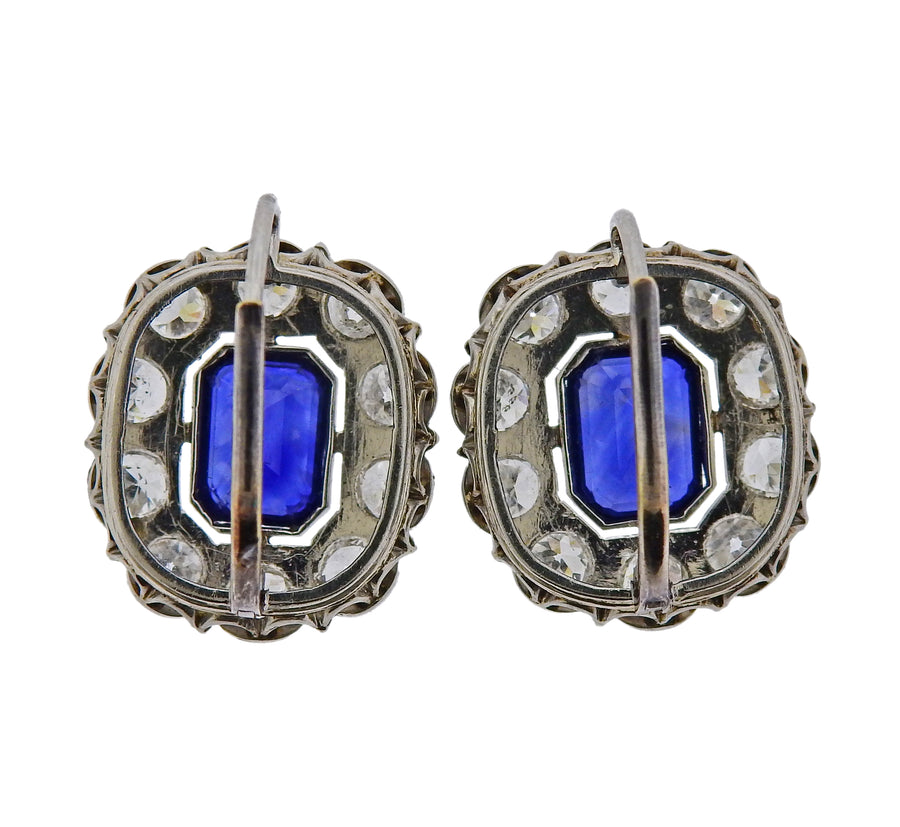 Platinum Diamond Sapphire Cocktail Earrings