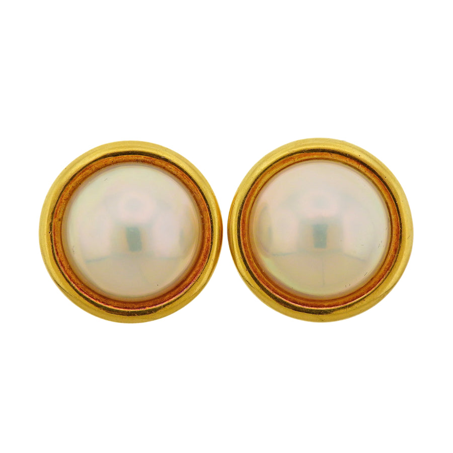 Seaman Schepps Mabe Pearl Gold Earrings