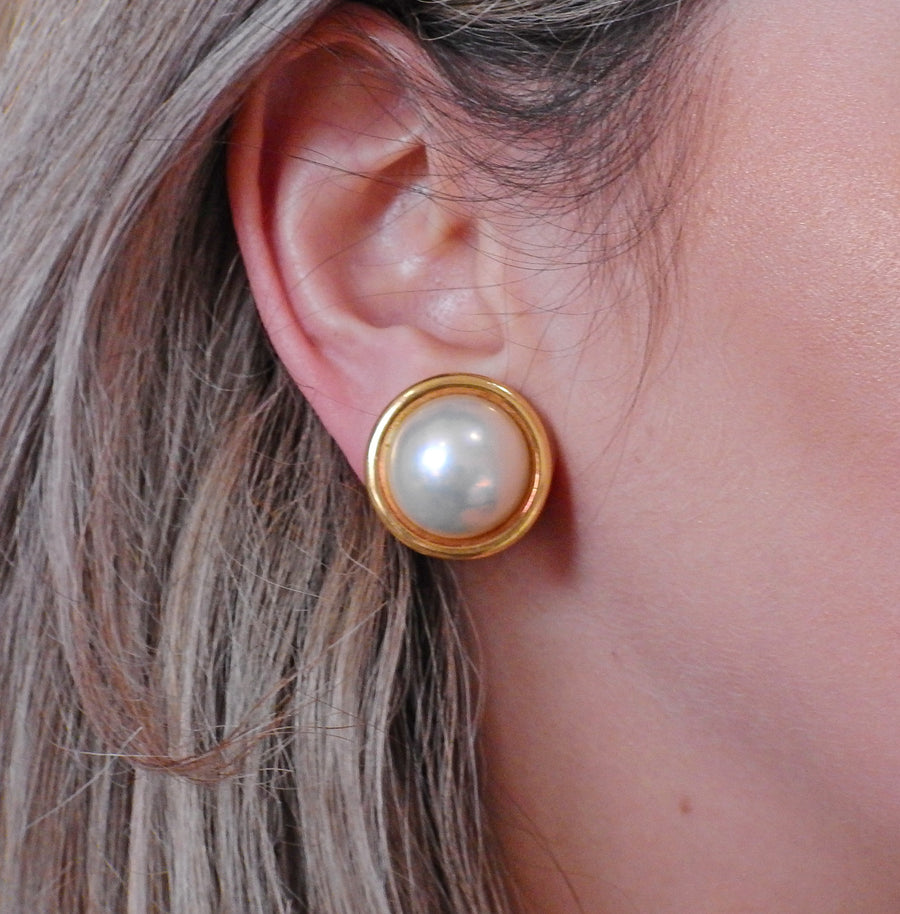 Seaman Schepps Mabe Pearl Gold Earrings