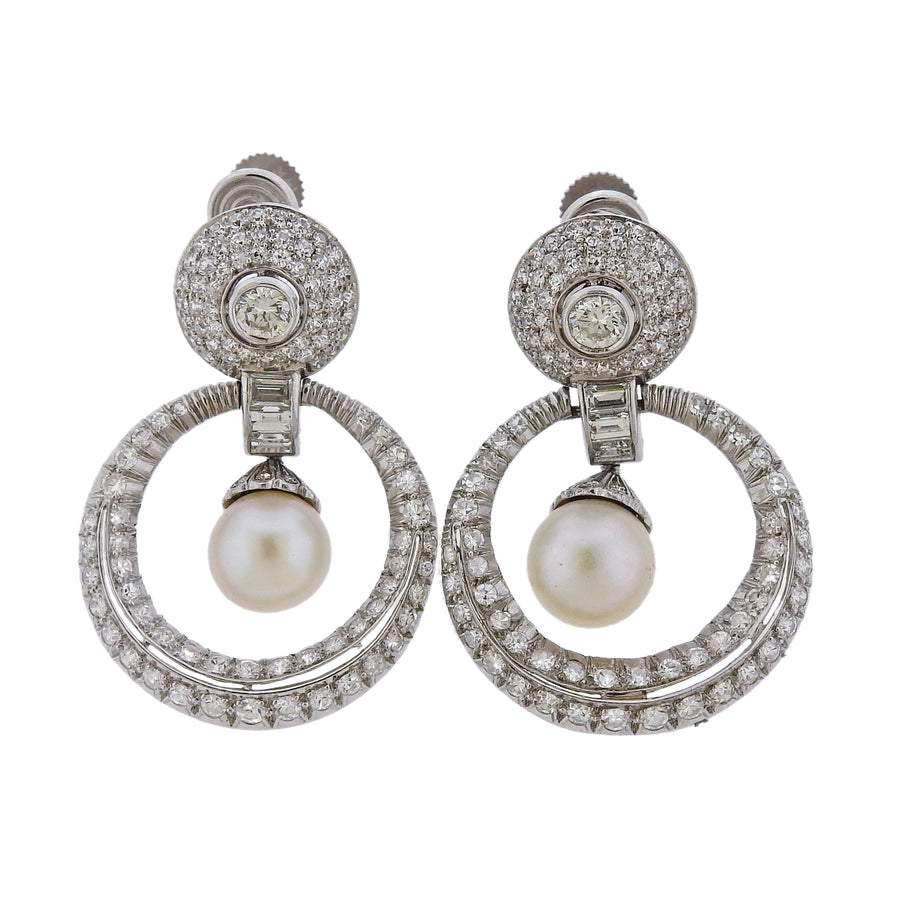 Platinum Pearl Diamond Doorknocker Earrings