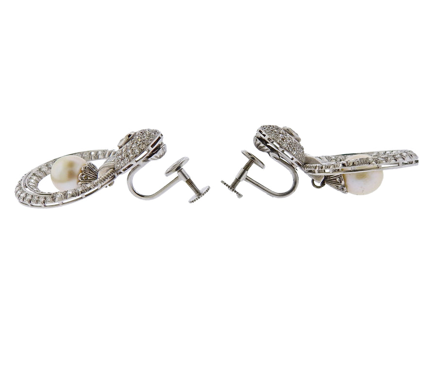Platinum Pearl Diamond Doorknocker Earrings