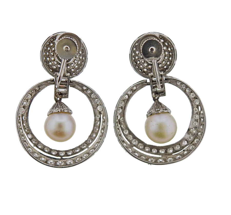 Platinum Pearl Diamond Doorknocker Earrings