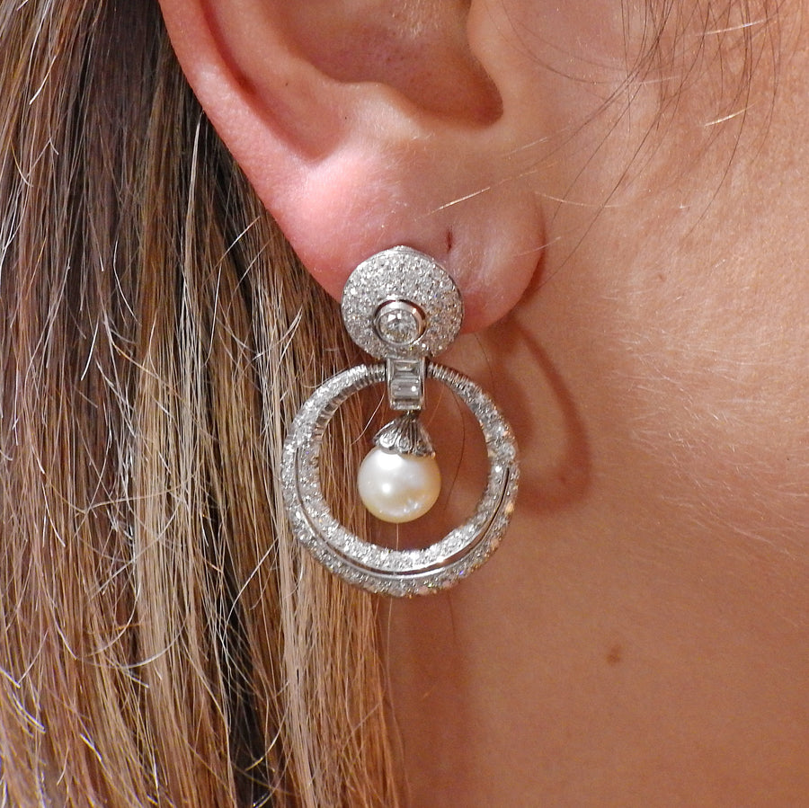 Platinum Pearl Diamond Doorknocker Earrings