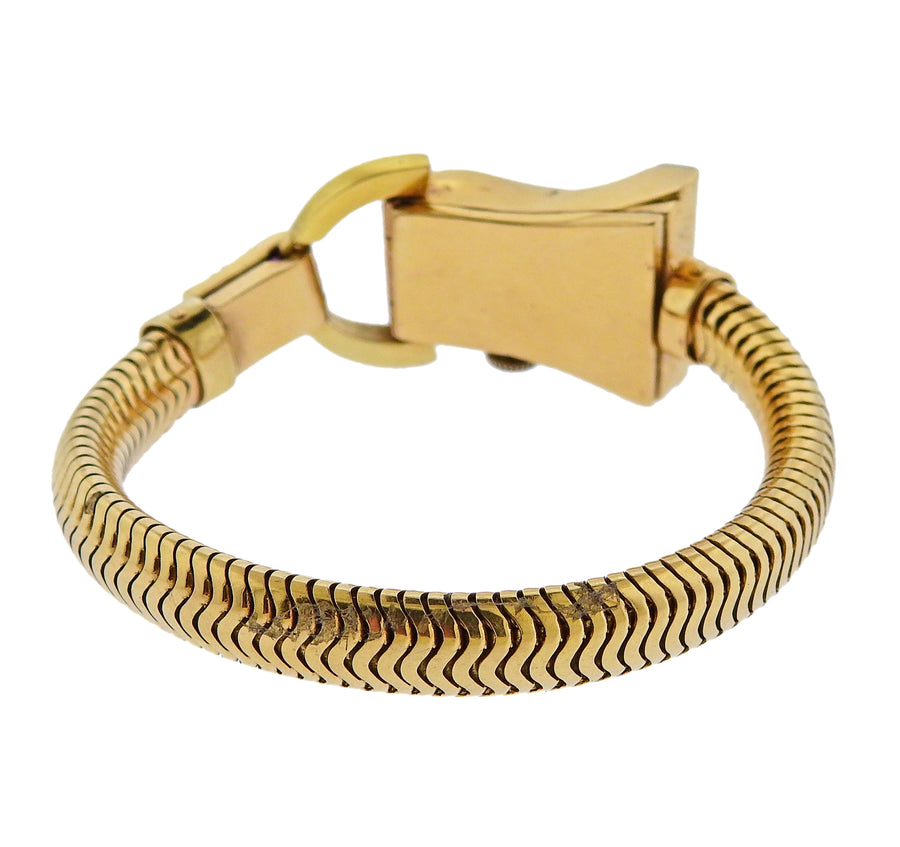Retro 1940s Ruby Diamond Gold Watch Bracelet