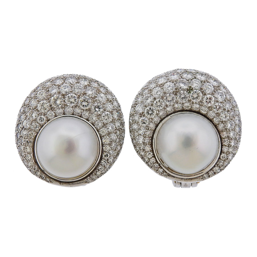 Exquisite South Sea Pearl Diamond Cocktail Platinum Earrings