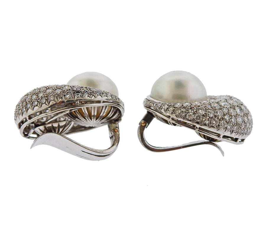 Exquisite South Sea Pearl Diamond Cocktail Platinum Earrings