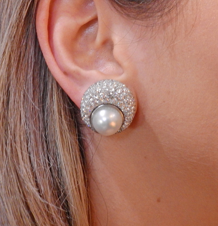 Exquisite South Sea Pearl Diamond Cocktail Platinum Earrings